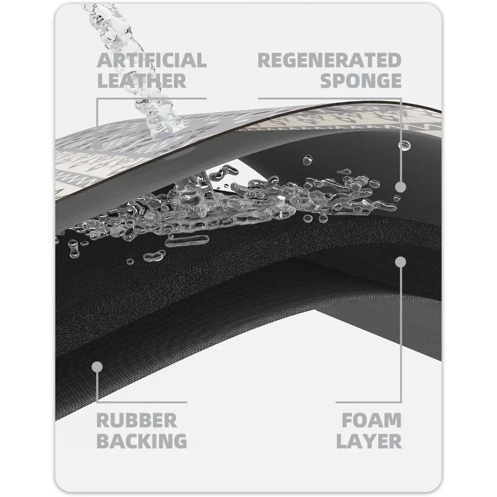 Boho Thin Bath Mat with Super Absorbent Layer Non-Slip Backing Quick Dry